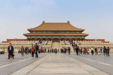 CHINA - APRIL 10: Tourist walking around Tiananmen forbidden city in Beijing,China, 10 April 2012のeditorial素材