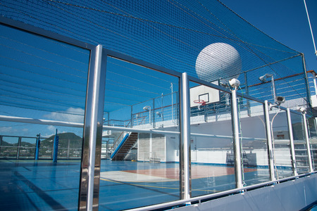 GRAND TURK - NOVEMBER 20 : Basketball court in sport zone of Carnival Liberty on November 20, 2014 in Grand Turk.のeditorial素材