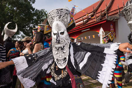 LOEI, THAILAND - JUNE 28 : Group of mascot player in Phi ta khon halloween festival on June 28 2014 in Loei, Thailandのeditorial素材