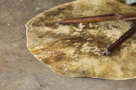 cow skin ready to make taiko drum head