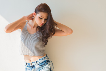 slim body sporty woman shadeの写真素材