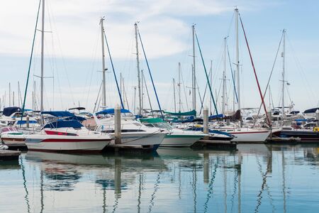 variety of yacht sailing boat docking portの写真素材