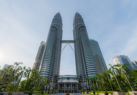 KUALA LUMPUR MALAYSIA  APRIL 16: Front view of Petronas Twin towers KLCC at Kuala Lumper Malaysia on April 162015のeditorial素材