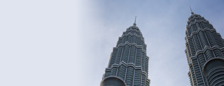KUALA LUMPUR MALAYSIA  APRIL 16: Top section of Petronas Twin towers KLCC at Kuala Lumper Malaysia...