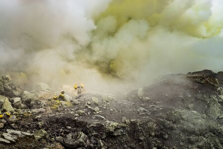 JAVA - INDONESIA, April 21 : worker carry sulfur for selling at Kawah Ijen volcano crater ,Java Indonesia, April 21,2015のeditorial素材