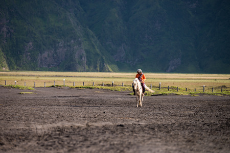JAVA - INDONESIA, April 22 : tourist riding horse walking up to Bromo volcano crater ,Java Indonesia, April 22,2015のeditorial素材