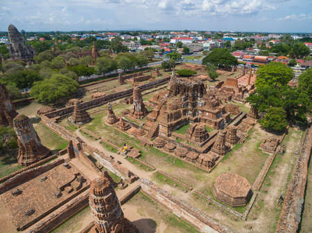 AYUDHAYA - THAILAND, June 13 : Aerial shot of tourists travelling ancient temple Wat Mahathat in Ayudhaya, Thailand, June 13,2015のeditorial素材