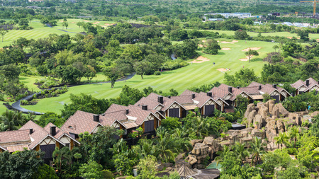 SANYA - CHINA, May 13: High angle view of Mission Hill Haikou golf course in Hainan, China on May 13, 2015の写真素材