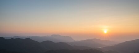 panorama mountain hill mourning sunrise, soft hazeの写真素材