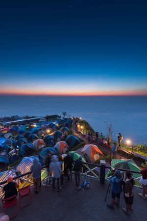 PETCHABUN - THAILAND, October 18: tourist view point of Phu Tubberk colorful tents blue sky sunrise in Petchabun, Thailand, October 18,2015のeditorial素材