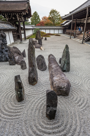 KYOTO - JAPAN, November 7 : Tourists looking zen stone pebble garden at Ryoanji temple in Kyoto, Japan on November 7, 2015のeditorial素材