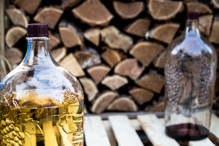 White and red homemade wineの写真素材