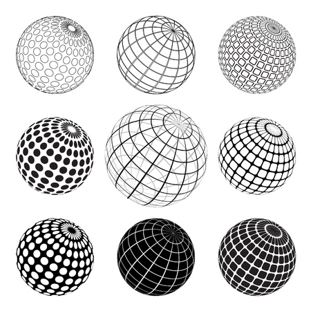 set of black and white vektor globeのイラスト素材