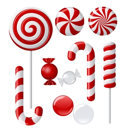 Vector set with different red and white candies のイラスト素材