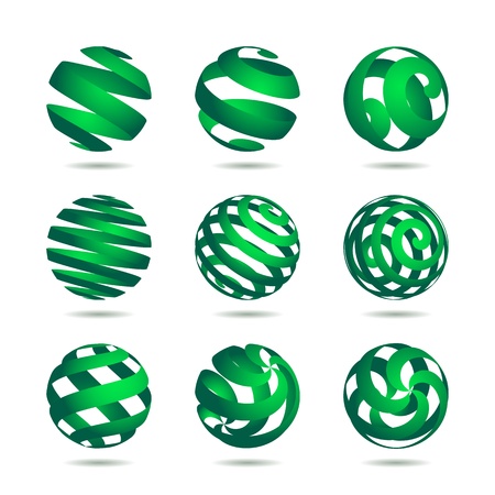 collection of abstract green globe icons and symbolsのイラスト素材