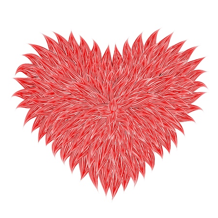 Fluffy Red Heart  on white background. Vector illustration のイラスト素材