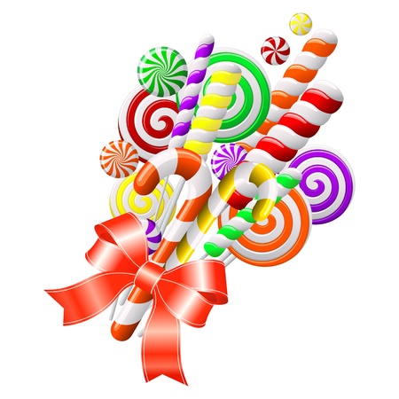 Bunch of colorful candies with red ribbonのイラスト素材