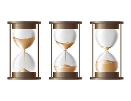 Sand falling in the hourglass in three different states