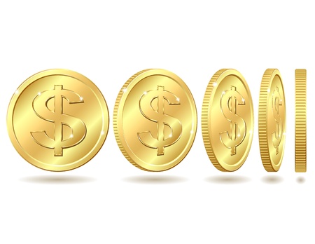 Gold coin with dollar sign with different angles   Vector illustration isolated on white backgroundのイラスト素材