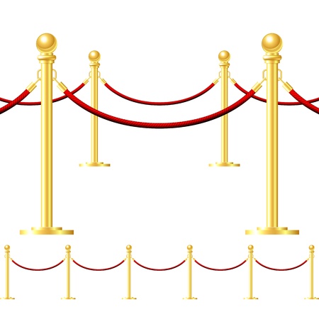 Seamless gold fence with red rope isolated on whiteのイラスト素材