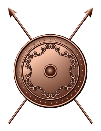 Bronze shield and crossed spears illustrationのイラスト素材