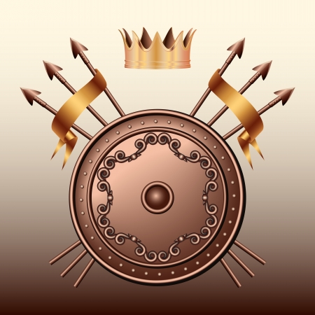 Crown, Bronze shield and crossed spears illustrationのイラスト素材