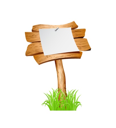 Wooden sign in grass isolated on white background. のイラスト素材