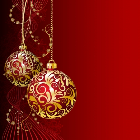 Red Christmas card with Christmas balls and snowflakes Red Christmas card with Christmas balls and snowflakes