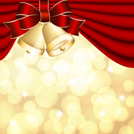 Christmas background with red curtain and gold bell  Vector illustrationのイラスト素材