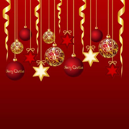 Red card with christmas balls, illustrationのイラスト素材