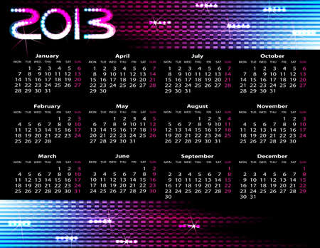 2013 year calendar  illustration on black backgroundのイラスト素材