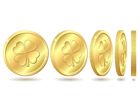 Set of golden coins with four leaf clover  St  Patrick s day symbol  Vector illustrationのイラスト素材
