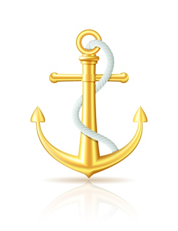 Gold anchor with rope on white background のイラスト素材