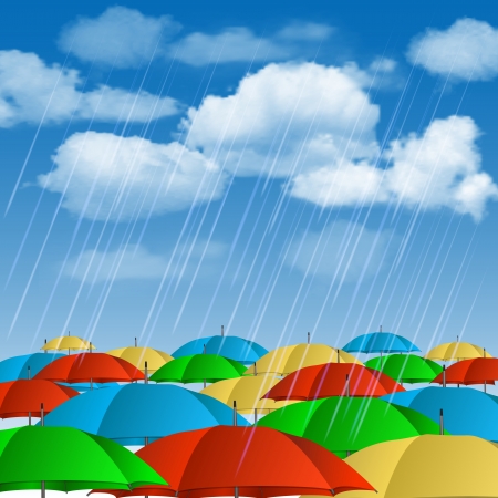 Colorful umbrellas in rain  Vector illustrationのイラスト素材