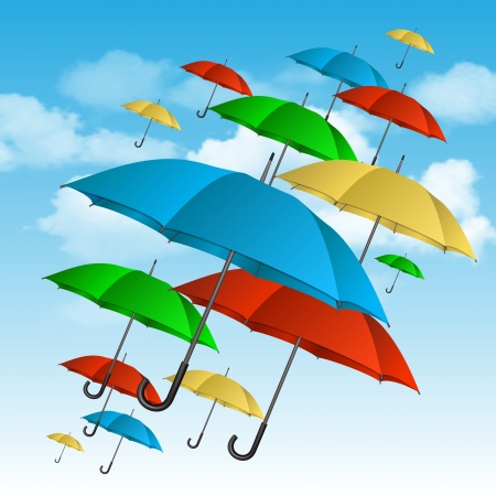 colorful umbrellas flying high  Vector illustrationのイラスト素材