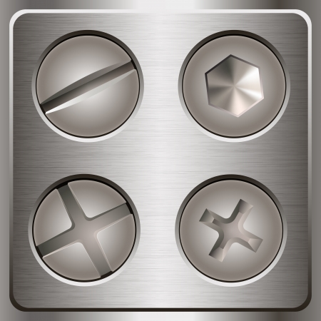 Set of screws and bolts on metal background  Vector illustrationのイラスト素材