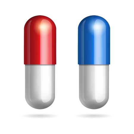 Blue and red pills. Vector illustrationのイラスト素材