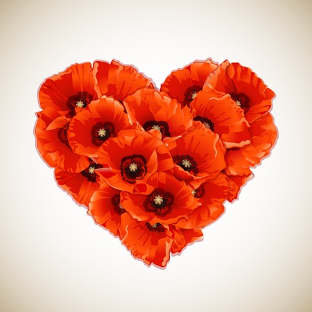 Flower heart of red poppies. Vector illustrationのイラスト素材
