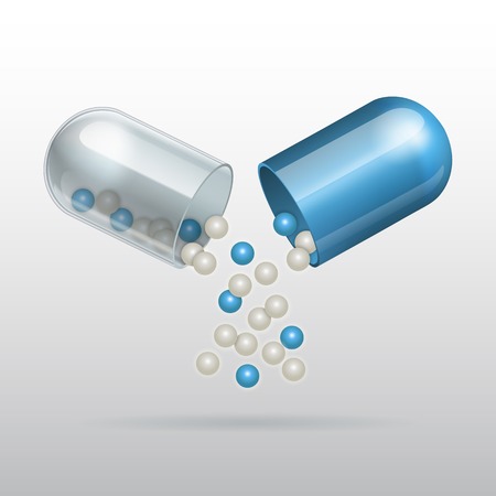 Small balls  pouring from an open medical capsule  Vector illustrationのイラスト素材
