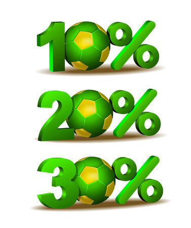 Ten, Twenty and thirty percent discount icon with Brazil soccer ballのイラスト素材