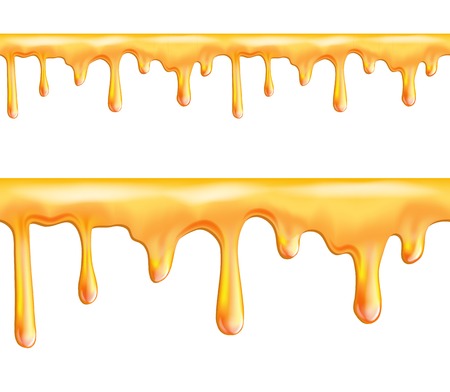 Sweet yellow honey drips seamless patterns on white background  のイラスト素材
