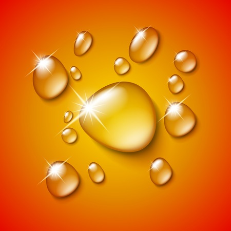 Transparent water drop on orange background, vector illustrationのイラスト素材