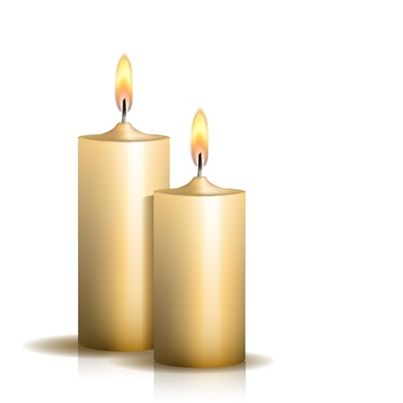 Two burning candles on white background.  のイラスト素材