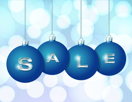 Blue Christmas balls Hanging on silver chains with silver word Sale written on them.のイラスト素材