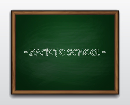 Green chalkboard in wooden frame. Back to school background vector illustrationのイラスト素材