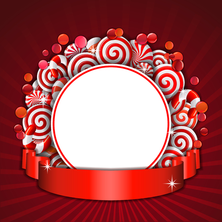 Sweet frame of red and white candies with red ribbon.のイラスト素材