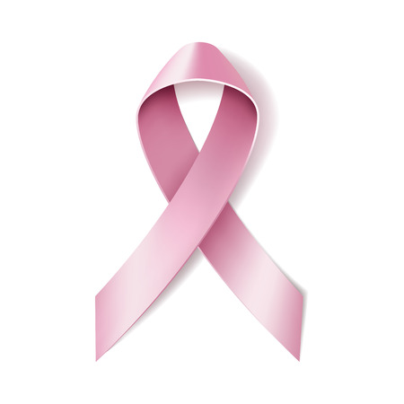 Realistic pink ribbon isolated on white. Breast cancer awareness symbol.のイラスト素材