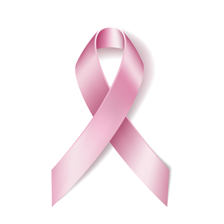 Realistic pink ribbon isolated on white. Breast cancer awareness symbol.のイラスト素材