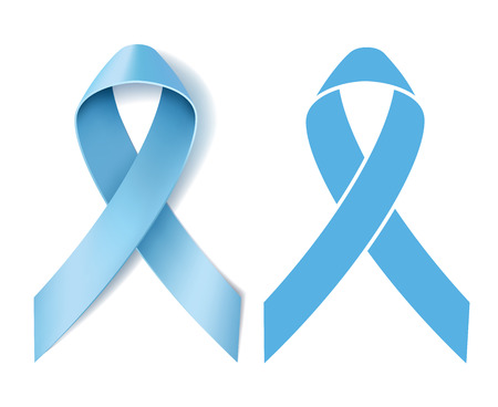 Prostate cancer ribbon awareness. Disease symbol. Realistic Light blue ribbon and Silhouette Light blue ribbon isolated on white background. Vector illustrationのイラスト素材