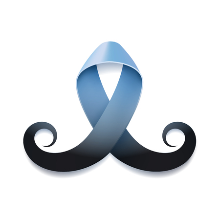 Prostate cancer ribbon awareness isolated on white background. Light blue ribbon with mustache. Vector illustrationのイラスト素材